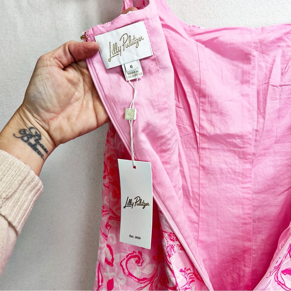 Lilly Pulitzer Linen Calina Midi Dress Size 6 Pink NWT - Picture 10 of 16